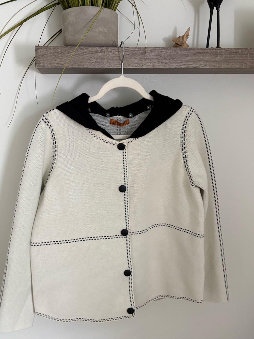 Belldini Cream and Black removable hood Button Cardigan